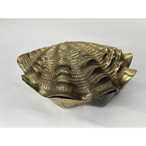 9" Vintage Large Hampton Brass Hinged Clam Shell MCM Decorative Box Keepsake Box - Picture 1 of 13